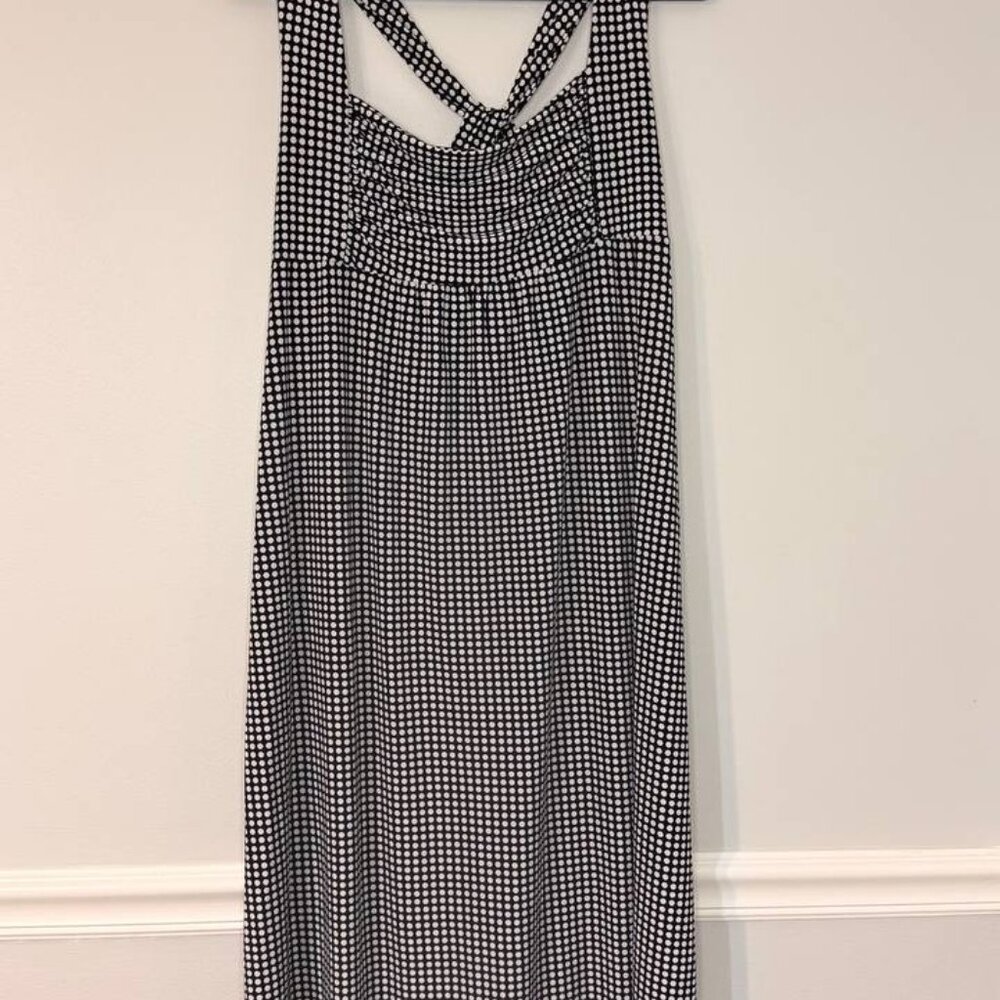 Studio Donatella Women’s Polka Dot Dress L Sleeveless Ruched Crisscross Back